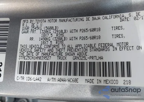 2017 Toyota Tacoma Limited from USA, damaged, VIN 3TMEZ5CN1HM039527